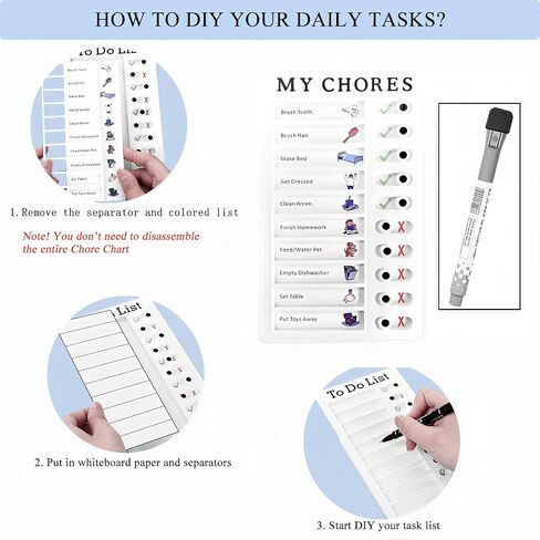 Chore Chart for Teens, ADHD Planner for Adults, Homework Planner and ADHD Planner Length 7.9" Width 4.7" Height 0.25" with an Erasable Whiteboard Paper, an Erasable Pen (White) in Saudi Arabia