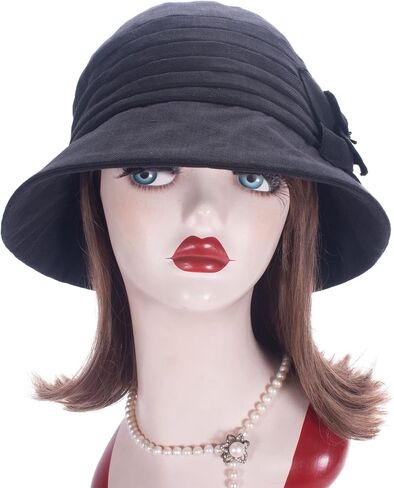 Womens 1920s Flappers 100% Linen Cloche Bucket Sun Summer Floral Hat A602 in Saudi Arabia