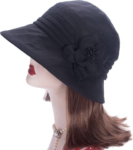 Womens 1920s Flappers 100% Linen Cloche Bucket Sun Summer Floral Hat A602 in Saudi Arabia