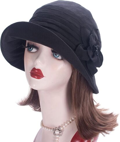 Womens 1920s Flappers 100% Linen Cloche Bucket Sun Summer Floral Hat A602 in Saudi Arabia