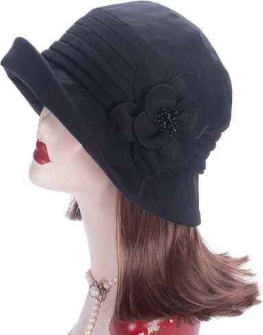 Womens 1920s Flappers 100% Linen Cloche Bucket Sun Summer Floral Hat A602 in Saudi Arabia