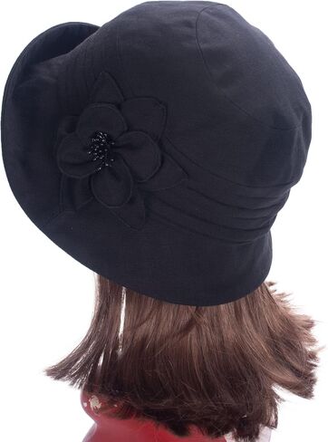 Womens 1920s Flappers 100% Linen Cloche Bucket Sun Summer Floral Hat A602 in Saudi Arabia