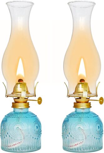 2 Pieces Large Chamber Oil Lamps, Glass Clear Color Kerosene Lamps for Indoor Use Home Decorative Hurricane Lamp Oil Lantern 11" Vintage Oil Lamp for Tabletop Decor Lighting in Saudi Arabia
