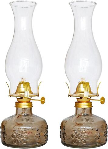 2 Pcs Chamber Oil Lamps for Indoor Use, Carving Flower Glass Kerosene Lamp Home Decorative Color Hurricane Lamp Oil Lantern Classic Vintage Clear Oil Lamp for Tabletop Decor Lighting in Saudi Arabia
