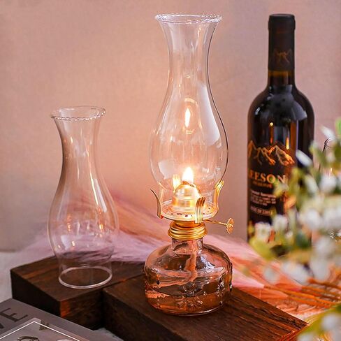 2 Pcs Chamber Oil Lamps for Indoor Use, Carving Flower Glass Kerosene Lamp Home Decorative Color Hurricane Lamp Oil Lantern Classic Vintage Clear Oil Lamp for Tabletop Decor Lighting in Saudi Arabia