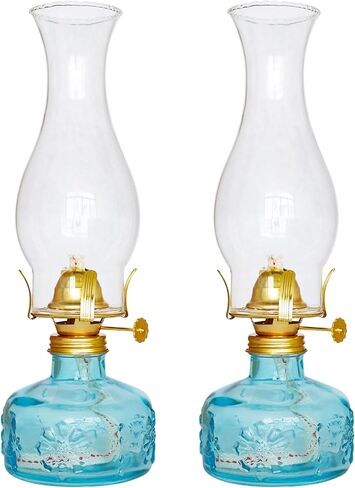 2 Pcs Chamber Oil Lamps for Indoor Use, Carving Flower Glass Kerosene Lamp Home Decorative Color Hurricane Lamp Oil Lantern Classic Vintage Clear Oil Lamp for Tabletop Decor Lighting in Saudi Arabia