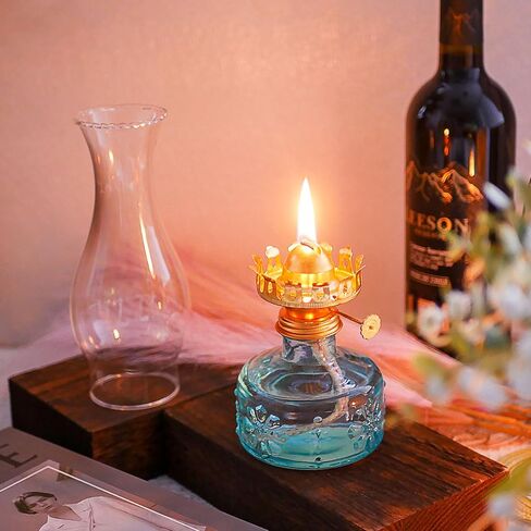 2 Pcs Chamber Oil Lamps for Indoor Use, Carving Flower Glass Kerosene Lamp Home Decorative Color Hurricane Lamp Oil Lantern Classic Vintage Clear Oil Lamp for Tabletop Decor Lighting in Saudi Arabia