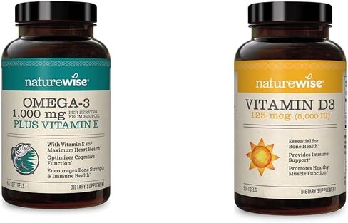 NatureWise Extra-Strength Omega 3 Fish Oil Supplement - 1000mg per Serving - 600 EPA & 400 DHA and Vitamin E - Support for Heart & Brain Health - Lemon Flavor, Non-GMO - 60 Softgels[1-Month Supply] in Kuwait