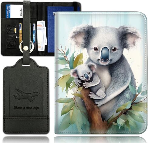 Passport Holder With Luggage Tag Set, Passport Cover With RFID Blocking, Multi-slot Passport Wallet, Waterproof Leather Travel Document Holder for Women Men, Funny Black Cat Passport Case in Saudi Arabia
