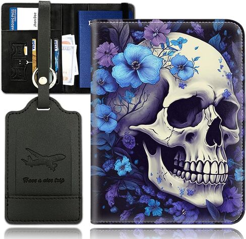 Passport Holder With Luggage Tag Set, Passport Cover With RFID Blocking, Multi-slot Passport Wallet, Waterproof Leather Travel Document Holder for Women Men, Funny Black Cat Passport Case in Saudi Arabia