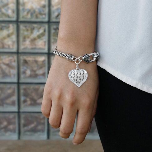 Inspired Silver - Silver Open Heart Charm Bracelet with Cubic Zirconia Jewelry in Kuwait