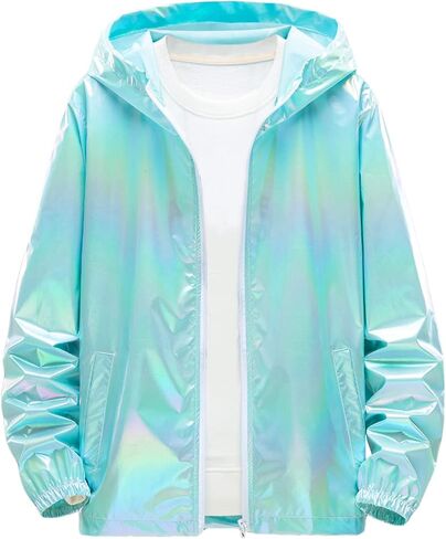 Lars Amadeus Men's Metallic Jacket Lightweight Zip Up Holographic Shiny Hooded Jackets in Saudi Arabia