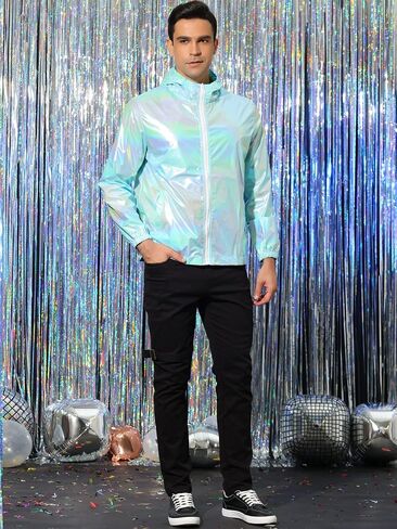 Lars Amadeus Men's Metallic Jacket Lightweight Zip Up Holographic Shiny Hooded Jackets in Saudi Arabia