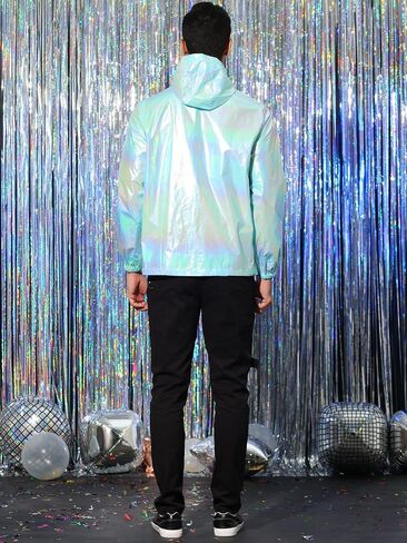 Lars Amadeus Men's Metallic Jacket Lightweight Zip Up Holographic Shiny Hooded Jackets in Saudi Arabia