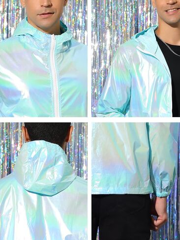 Lars Amadeus Men's Metallic Jacket Lightweight Zip Up Holographic Shiny Hooded Jackets in Saudi Arabia