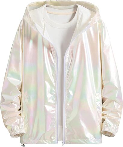 Lars Amadeus Men's Metallic Jacket Lightweight Zip Up Holographic Shiny Hooded Jackets in Saudi Arabia