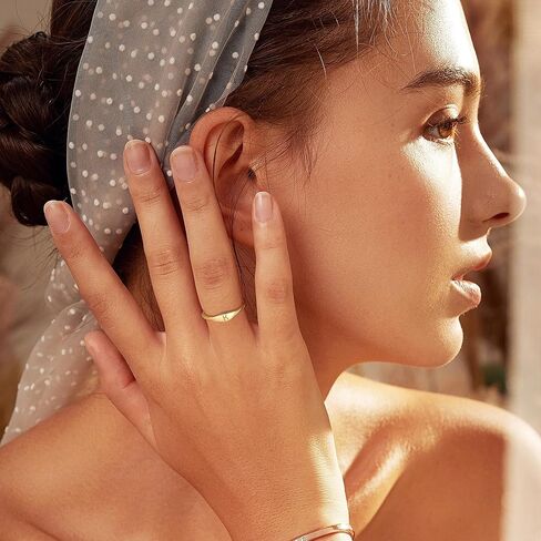 Florideco 14K الذهب معبأ خاتم الذهب الحلقة الأولية لذيذ الذهب بسيط رسالة الفرقة خواتم الخاتم تكويم الخنصر الأبجدية رقيقة الذهب خواتم الإبهام للنساء غير تشويه حجم 6 7 8 9 10 in Saudi Arabia