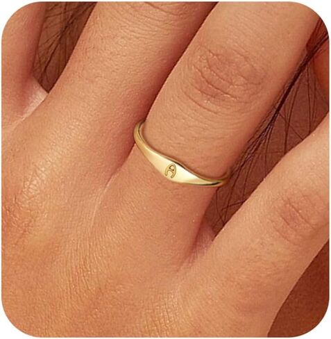 Florideco 14K الذهب معبأ خاتم الذهب الحلقة الأولية لذيذ الذهب بسيط رسالة الفرقة خواتم الخاتم تكويم الخنصر الأبجدية رقيقة الذهب خواتم الإبهام للنساء غير تشويه حجم 6 7 8 9 10 in Saudi Arabia