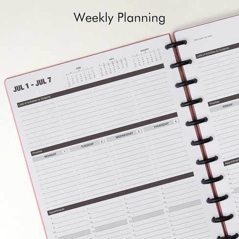 Nekmit Discbound Planner 2024-2025, Work Breakdown Structure 12 Month Academic Planner, 8.5"x11", Jul 2024 - Jun 2025 Daily, Weekly, Monthly Planner, Appointment Budget Book (Pink) in Saudi Arabia