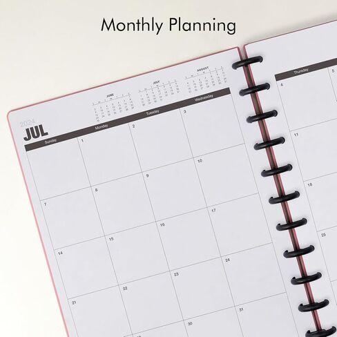 Nekmit Discbound Planner 2024-2025, Work Breakdown Structure 12 Month Academic Planner, 8.5"x11", Jul 2024 - Jun 2025 Daily, Weekly, Monthly Planner, Appointment Budget Book (Pink) in Saudi Arabia