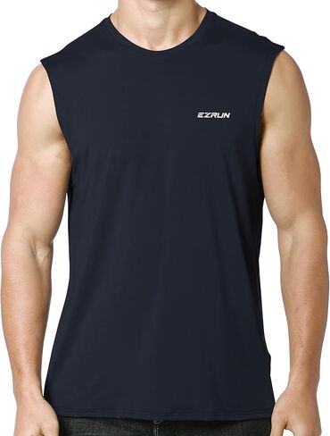 EZRUN Men's Sleeveless Shirt Quick Dry UPF 50+ Swim Beach Shirts Gym Workout Muscle Athletic Summer Tank Top Big and Tall in Kuwait