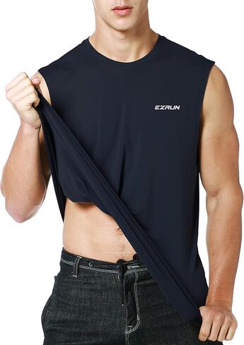 EZRUN Men's Sleeveless Shirt Quick Dry UPF 50+ Swim Beach Shirts Gym Workout Muscle Athletic Summer Tank Top Big and Tall in Kuwait