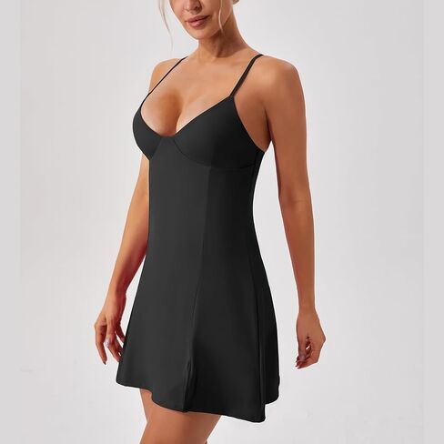 Womens Tennis Dress with Built in Shorts & Bra, Women Workout Dresses Active Golf Athletic Dress with Adjustable Straps in Saudi Arabia