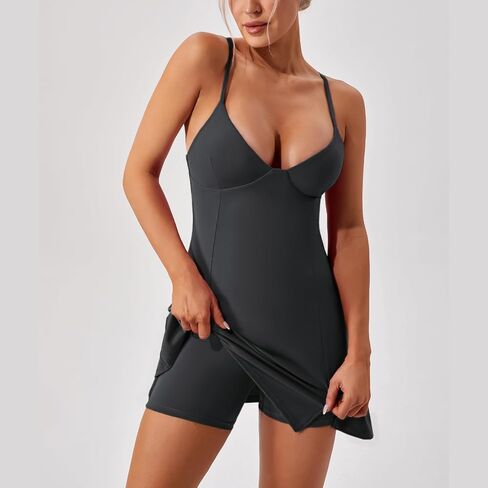 Womens Tennis Dress with Built in Shorts & Bra, Women Workout Dresses Active Golf Athletic Dress with Adjustable Straps in Saudi Arabia