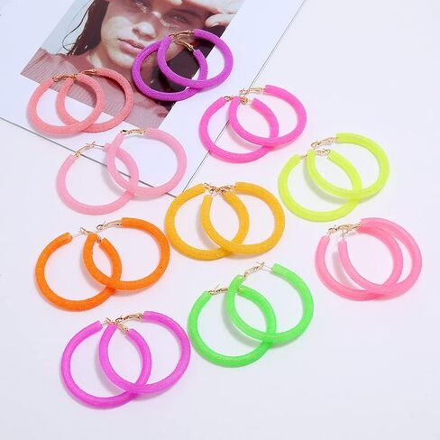 Acrylic Cute Candy Crystal Chips Wrapped Hoop Earrings Colorful Transparent Geometric Round Dangle Drop Earrings Party Jewelry for Women in Kuwait