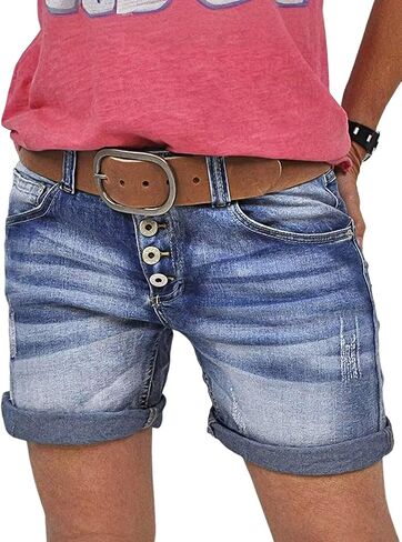 Flamingals Women's Button Up Summer Casual Low Rise Skinny Denim Shorts without Belt in Saudi Arabia