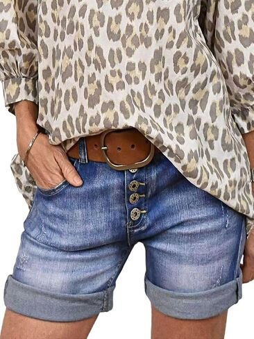 Flamingals Women's Button Up Summer Casual Low Rise Skinny Denim Shorts without Belt in Saudi Arabia