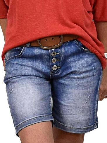 Flamingals Women's Button Up Summer Casual Low Rise Skinny Denim Shorts without Belt in Saudi Arabia