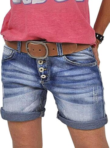 Flamingals Women's Button Up Summer Casual Low Rise Skinny Denim Shorts without Belt in Saudi Arabia