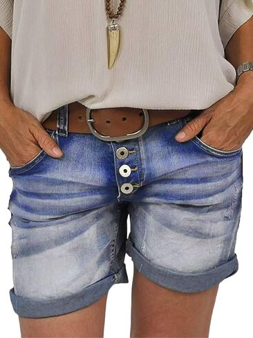Flamingals Women's Button Up Summer Casual Low Rise Skinny Denim Shorts without Belt in Saudi Arabia