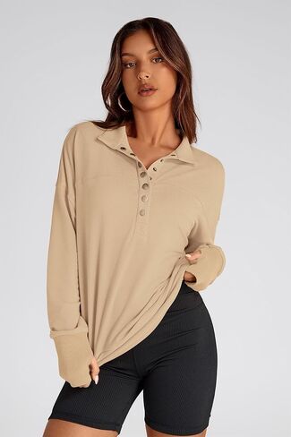 PRETTYGARDEN Women's Fall Fashion Button Up Sweatshirt Long Sleeve V Neck Loose Fit Casual Trendy Going Out Pullover Tops in Saudi Arabia