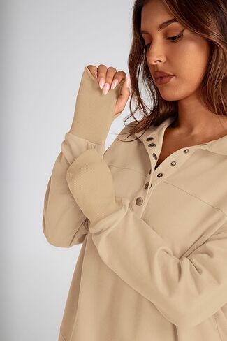 PRETTYGARDEN Women's Fall Fashion Button Up Sweatshirt Long Sleeve V Neck Loose Fit Casual Trendy Going Out Pullover Tops in Saudi Arabia