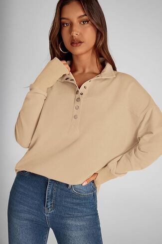 PRETTYGARDEN Women's Fall Fashion Button Up Sweatshirt Long Sleeve V Neck Loose Fit Casual Trendy Going Out Pullover Tops in Saudi Arabia