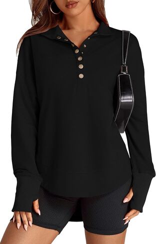 PRETTYGARDEN Women's Fall Fashion Button Up Sweatshirt Long Sleeve V Neck Loose Fit Casual Trendy Going Out Pullover Tops in Saudi Arabia