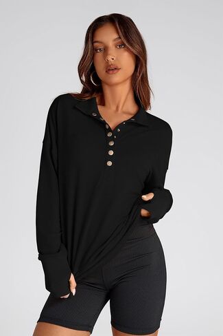 PRETTYGARDEN Women's Fall Fashion Button Up Sweatshirt Long Sleeve V Neck Loose Fit Casual Trendy Going Out Pullover Tops in Saudi Arabia