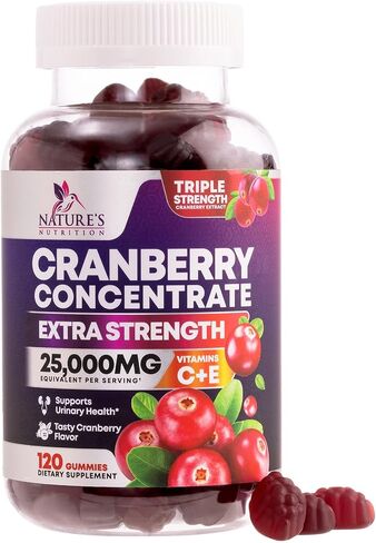 Cranberry Gummies - Urinary Tract Health Gummy + Vitamin C - 25,000mg - Triple Strength Cranberry Concentrate Extract Supplement Pills, Ultimate Potency, Non-GMO, Gluten Free - 60 Gummies in Saudi Arabia