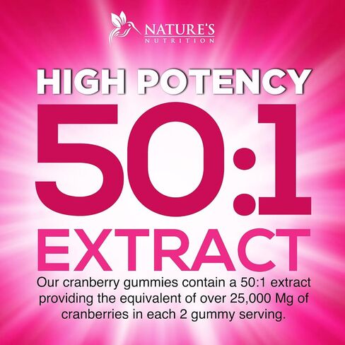 Cranberry Gummies - Urinary Tract Health Gummy + Vitamin C - 25,000mg - Triple Strength Cranberry Concentrate Extract Supplement Pills, Ultimate Potency, Non-GMO, Gluten Free - 60 Gummies in Saudi Arabia