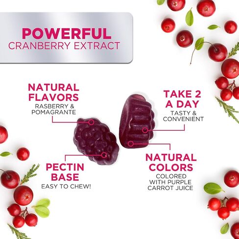 Cranberry Gummies - Urinary Tract Health Gummy + Vitamin C - 25,000mg - Triple Strength Cranberry Concentrate Extract Supplement Pills, Ultimate Potency, Non-GMO, Gluten Free - 60 Gummies in Saudi Arabia