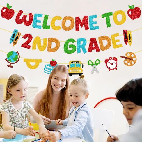 Welcome to 2nd Grade Banner First Day of Second Grade Garland Welcome Back to School Decorations Hello 2nd Grade Theme School Classroom Bulletin Board Party Supplies in Saudi Arabia
