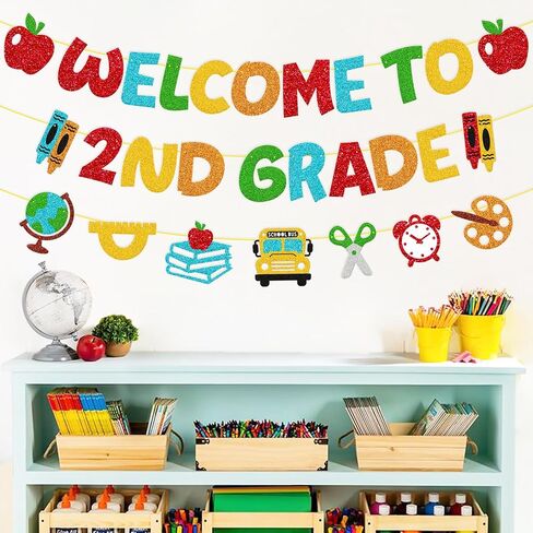Welcome to 2nd Grade Banner First Day of Second Grade Garland Welcome Back to School Decorations Hello 2nd Grade Theme School Classroom Bulletin Board Party Supplies in Saudi Arabia