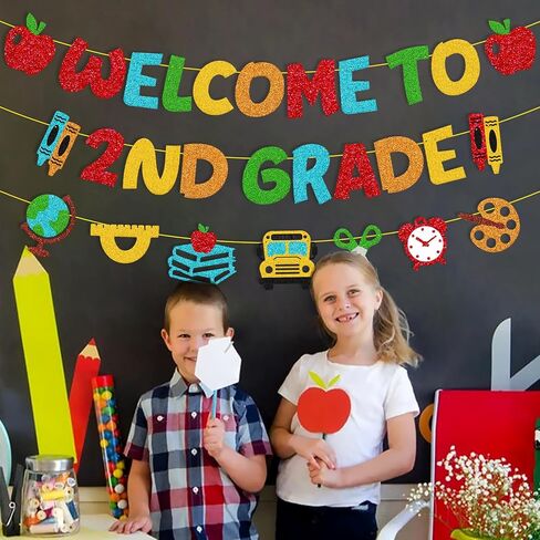 Welcome to 2nd Grade Banner First Day of Second Grade Garland Welcome Back to School Decorations Hello 2nd Grade Theme School Classroom Bulletin Board Party Supplies in Saudi Arabia