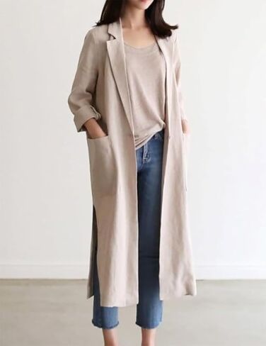IDEALSANXUN Womens Long Cotton Linen Blazer Casual Spring Jackets Trench Coat in Kuwait
