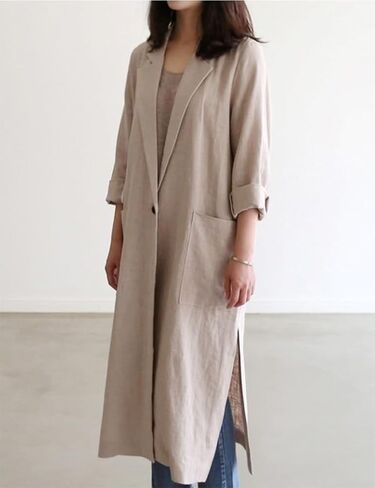 IDEALSANXUN Womens Long Cotton Linen Blazer Casual Spring Jackets Trench Coat in Kuwait
