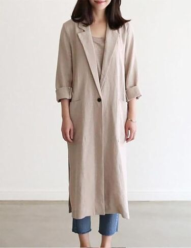 IDEALSANXUN Womens Long Cotton Linen Blazer Casual Spring Jackets Trench Coat in Kuwait