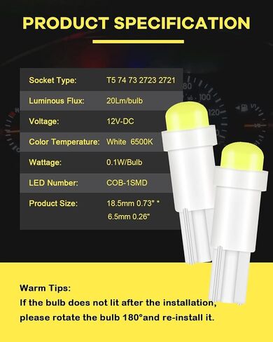 لمبة بديلة قبة T5 مغناطيسية 10 وحدات - 1 LED جودة COD SMD - السيارة، القارب، لوحة القيادة، عداد السرعة، الداخلية in Saudi Arabia