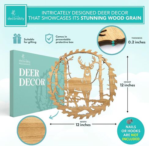 Decorably Wooden Deer Decor - 12in Deer Wall Art, Deer Wall Decor, Deer Pictures Wall Decor, Deer Decorations for Home Deer Art Wall Decor Deer Decor for Bedroom, Hunting Decor for Men, Wildlife Decor in Saudi Arabia